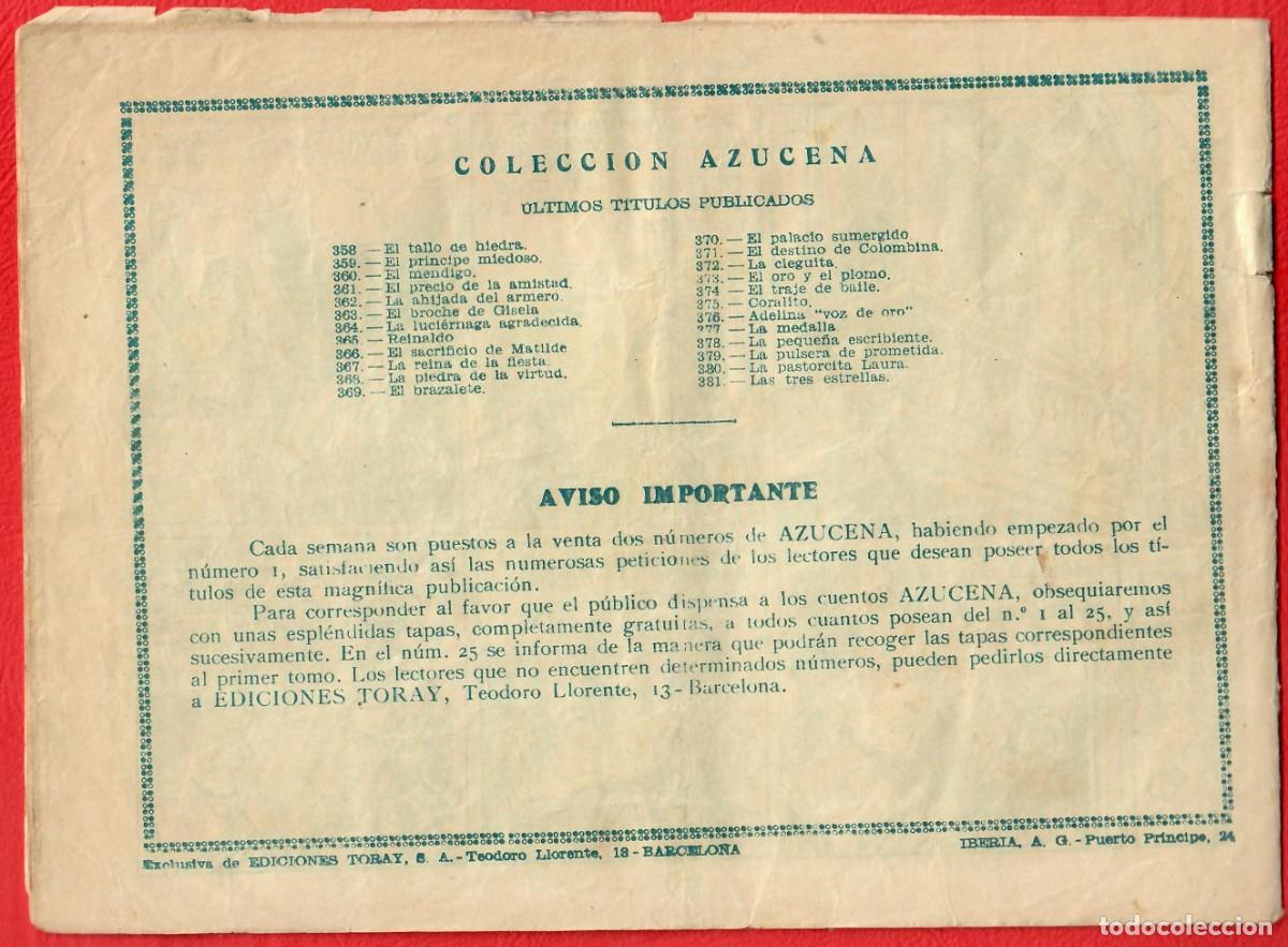 Tebeos: Colecci&oacute;n Azucena &ndash; Las tres estrellas &ndash; Ediciones Toray &ndash; N&uacute;m. 381 - Foto 2