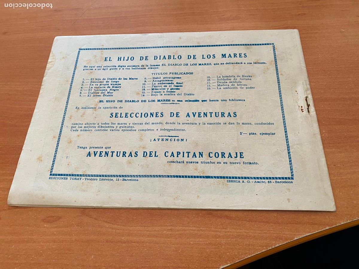 Tebeos: EL HIJO DEL DIABLO DE LOS MARES N&ordm; 19 AMBICION DE PODER (ORIGINAL TORAY) (COB136) - Foto 2