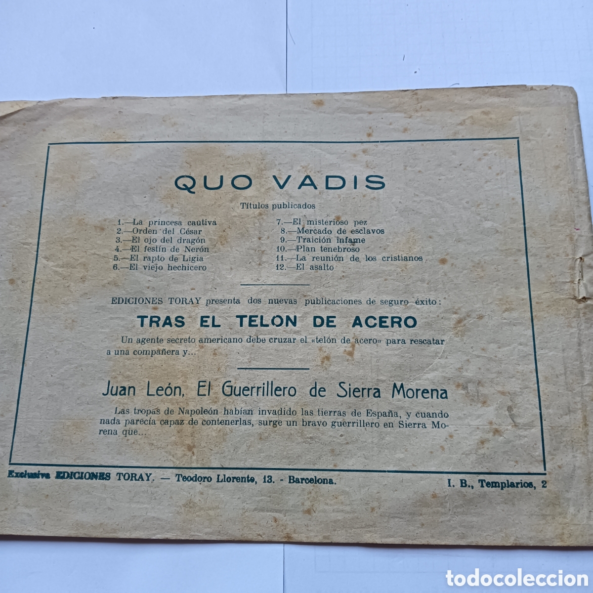 Tebeos: QUO VADIS N&Uacute;M 12 EDI.TORAY ORIGINAL - Foto 2