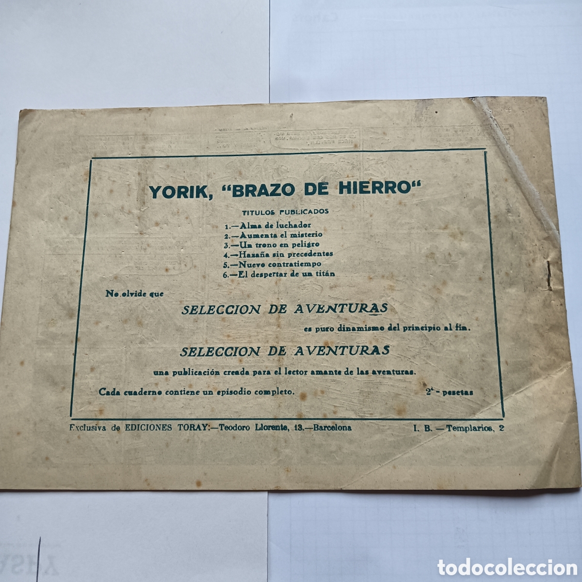 Tebeos: YORIK BRAZO DE HIERRO N&Uacute;M 6 EDI.TORAY ORIGINAL - Foto 2