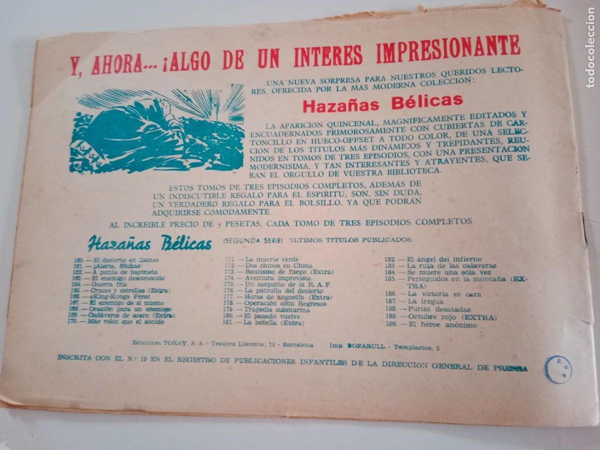 Tebeos: HAZA&Ntilde;AS B&Eacute;LICAS. EL H&Eacute;ROE AN&Oacute;NIMO. BOIXCAR. TORAY - Foto 2