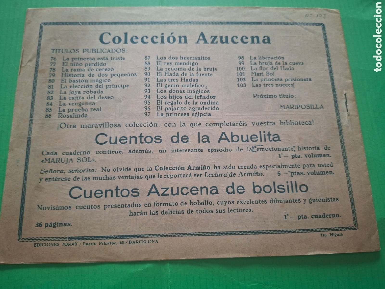 Tebeos: Colecci&oacute;n Azucena Las tres nueces n&uacute;mero 103 - Foto 2