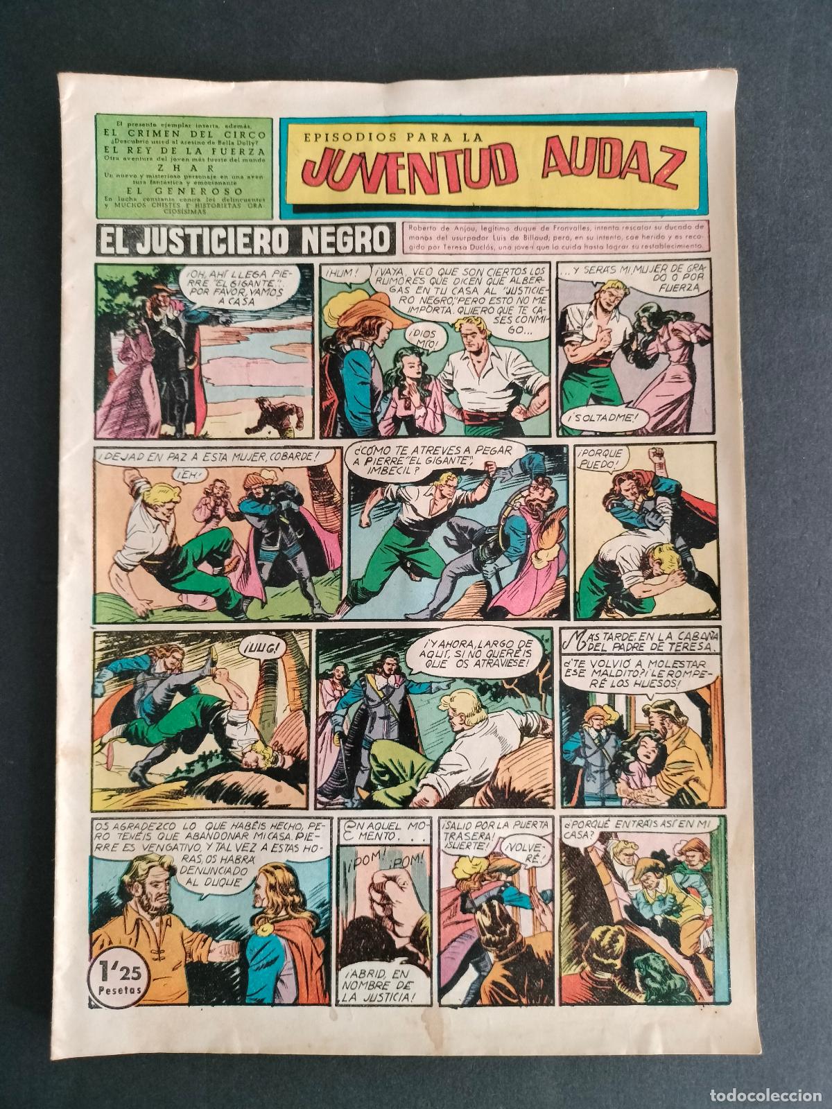 Tebeos: JUVENTUD AUDAZ - EL JUSTICIERO NEGRO - N&ordm; 2 ORIGINAL DE EPOCA VALENCIANA 1951 BUEN ESTADO!!!