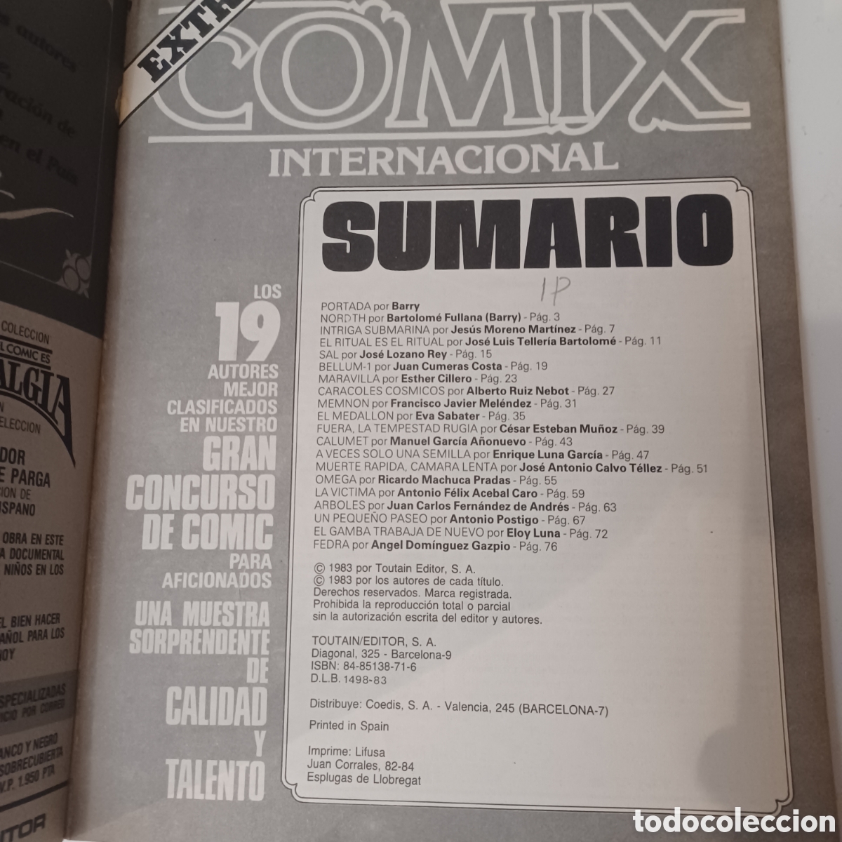 Tebeos: C&oacute;mic Ilustracion+ Comix Internacional Extra concurso 1983 - Foto 2