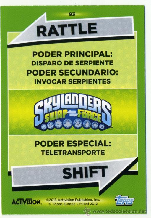 Trading cards: CARTA RATTLE SHIFT - N&ordm; 93 - SKYLANDERS SWAP FORCE - A&Ntilde;O 2012 - 2013 - Foto 2