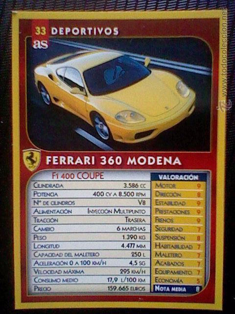 Trading cards: TRADING CARD PROMOCIONAL AS BP ULTIMATE N&ordm; 33 FERRARI 360 MODENA *1X1