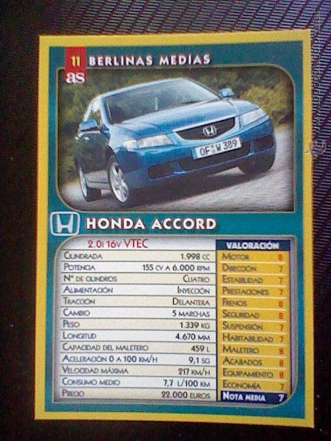Trading cards: TRADING CARD PROMOCIONAL AS BP ULTIMATE N&ordm; 11 HONDA ACCORD*1X1
