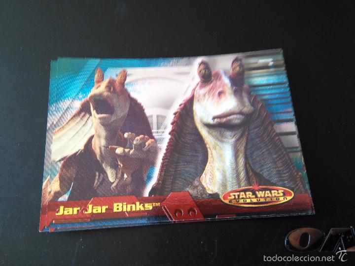 Trading cards: star wars evolution 2001 topps holo card 37 jar jar binks - Foto 1