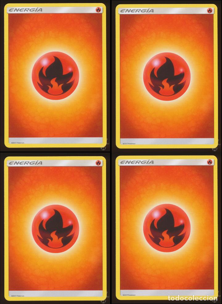Trading Cards: 4 x ENERGIA FUEGO (Fire Energy) - S&L Sol y Luna (Sun & Moon) - Pokemon Trading Card/Carta
