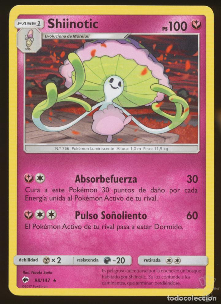 Trading cards: #98/147. SHIINOTIC (Rara) - Sombras Ardientes (Burning Shadows) - Pokemon Trading Card/Carta