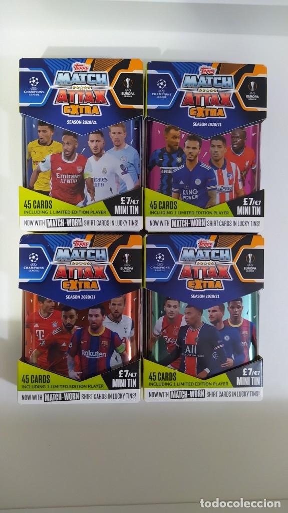 Trading Cards: Colecci&oacute;n completa de las CUATRO latas de TOPPS MATCH ATTAX EXTRA selladas. 2020/2021