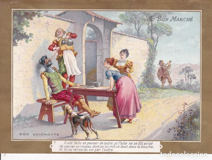 Trading cards: Au Bon March&eacute; don Quijote de la mancha finales siglo XIX Francia 16x11ctms