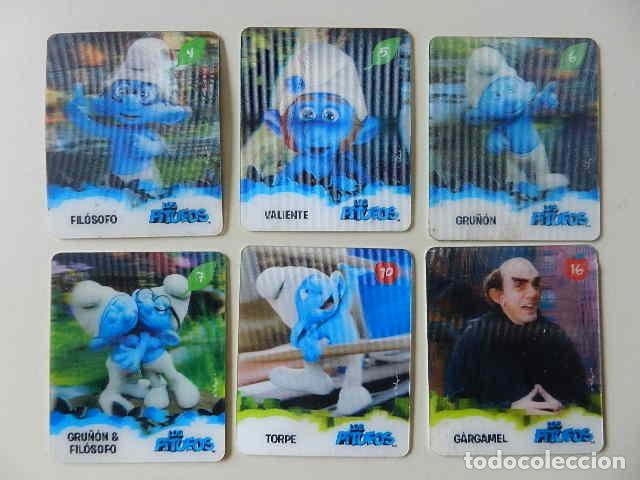 Trading Cards: Lote 6 cromo carta Pitufos 3D a&ntilde;o 2011 supermercados arbol holograma lenticular smurfs pelicula peyo