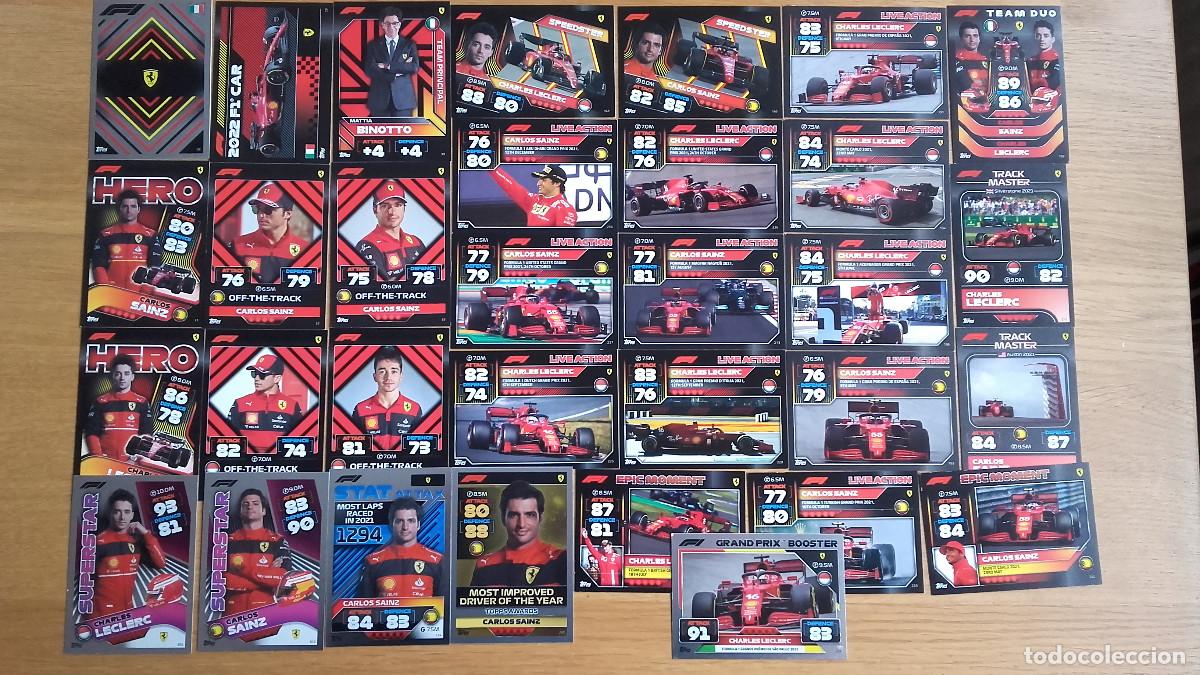 Trading cards: topps turbo attax 2022 completo todo ferrari complete sainz leclerc formula 32 cards