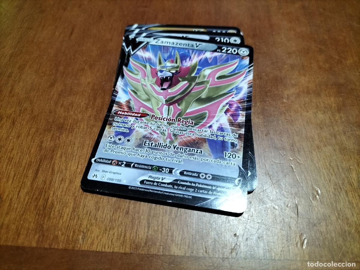 Trading Cards: 098/159 ZAMAZENTA V. POKEMON. ESCARLATA Y P&Uacute;RPURA. CARTA. COMO NUEVA.