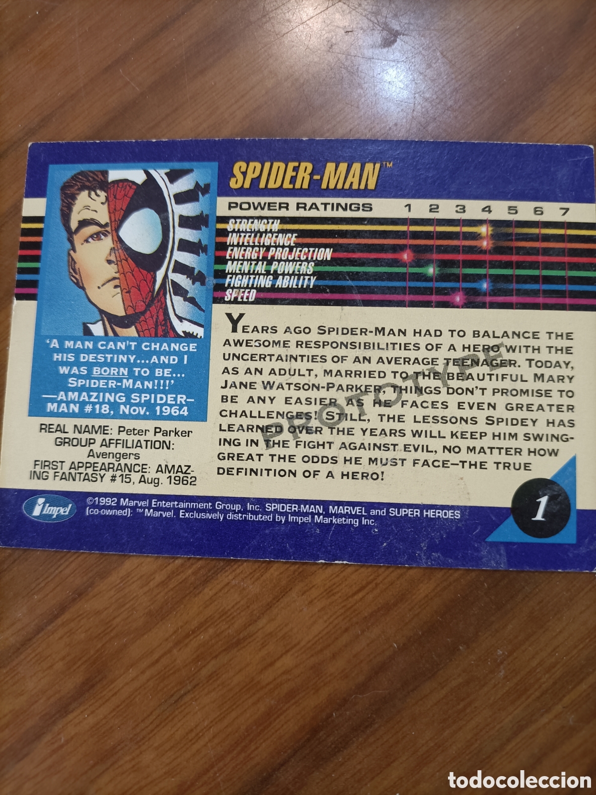 Trading cards: Spider man n&deg;1 prototype Marvel 1992 - Foto 3