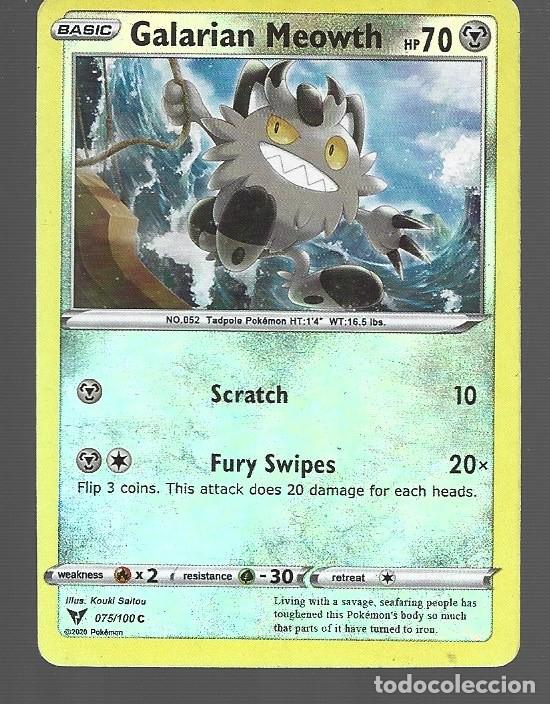 Trading cards: CROMO DE POK&Eacute;MON DE BASIC GALARIAN MEOWTH HP 70 A&Ntilde;O 2020 - Foto 1