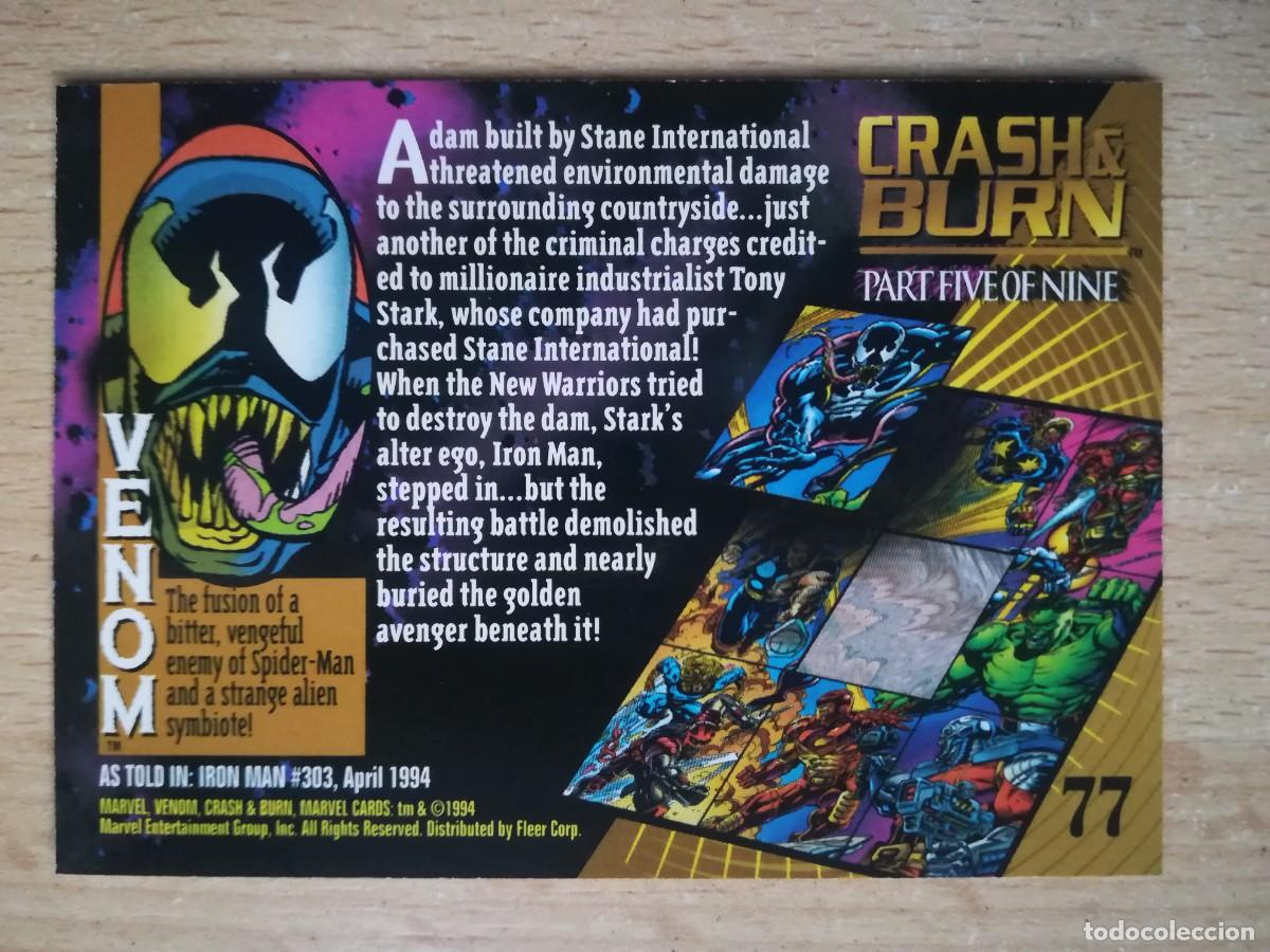 Trading cards: Marvel Universe 1994 N&ordm; 77. Crash & Burn (5 de 9) Venom. - Foto 2