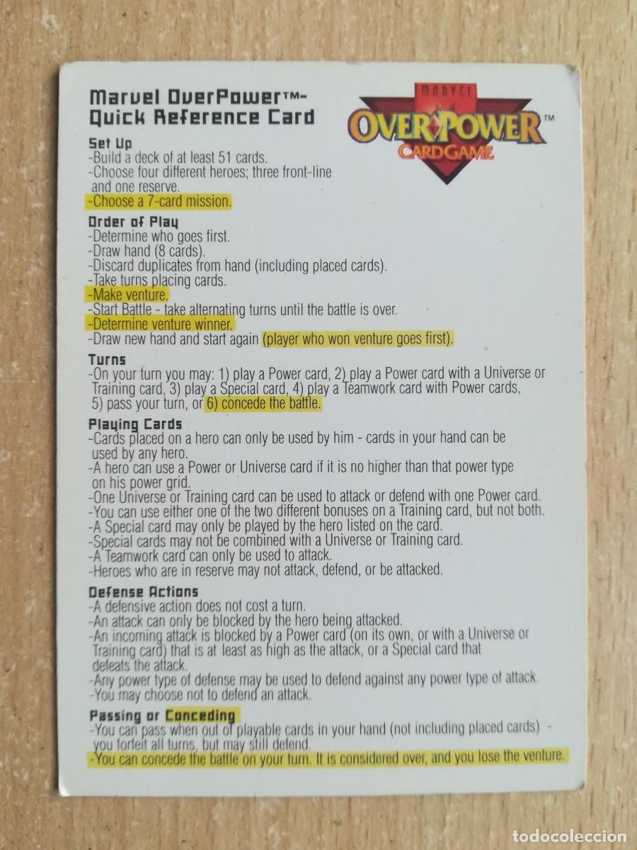 Trading cards: Marvel Over Power. Quick Reference Card. 1995. Trading Card Overpower. - Foto 1