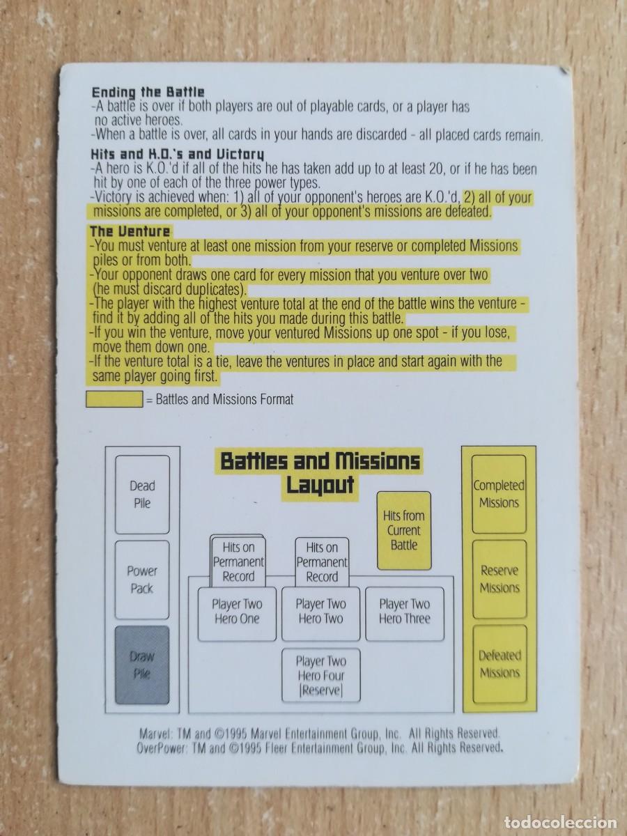 Trading cards: Marvel Over Power. Quick Reference Card. 1995. Trading Card Overpower. - Foto 2