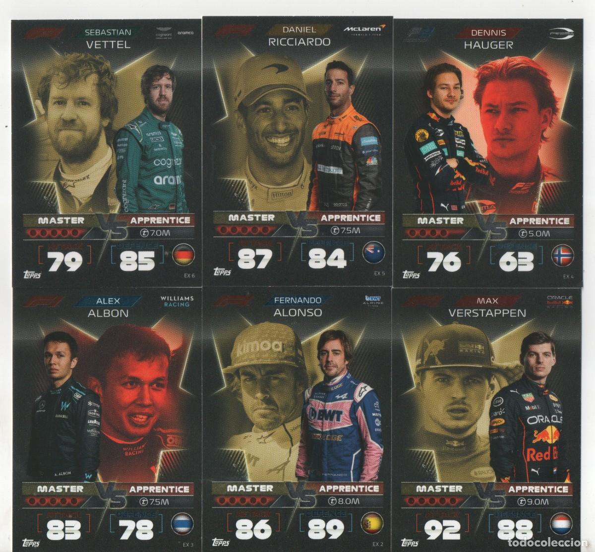 Trading cards: Los 12 Master VS Apprentice Topps Turbo Attax 2022 Topps Fernando Alonso Vettel Verstappen ...