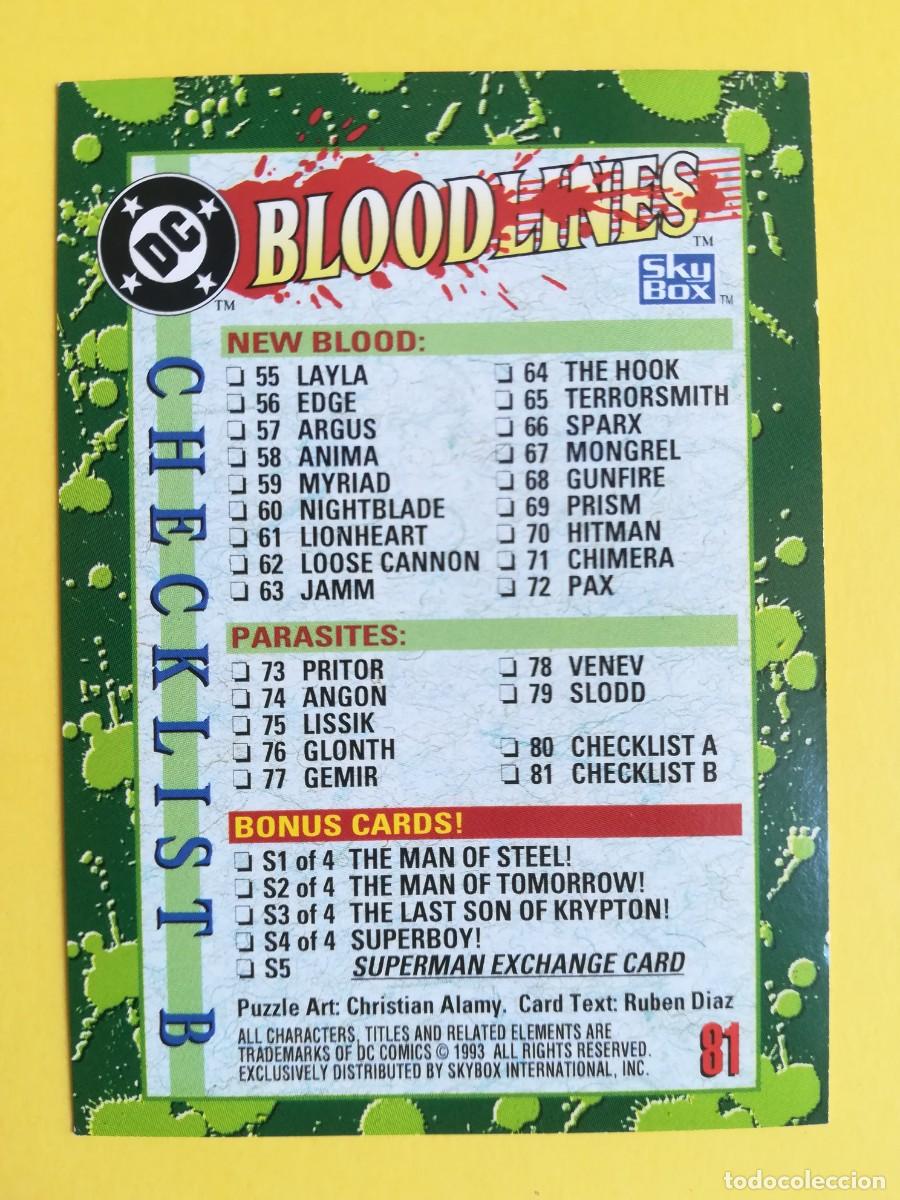 Trading cards: Bloodlines N&ordm; 81. Checklist B - DC Comics 1993. Skybox. - Foto 2
