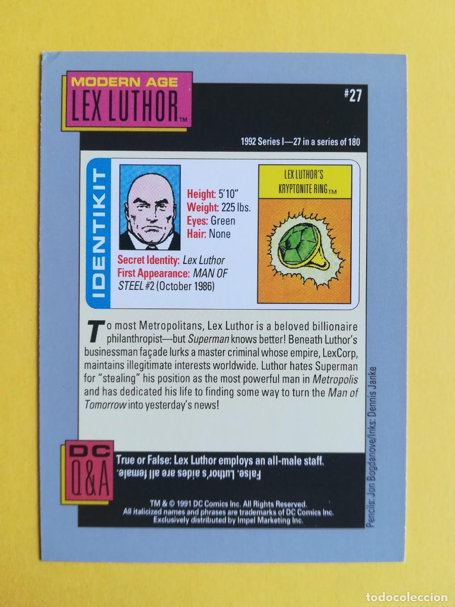 Trading cards: DC Comics 1992 Series I N&ordm; 27 de 180. Lex Luthor. - Foto 2