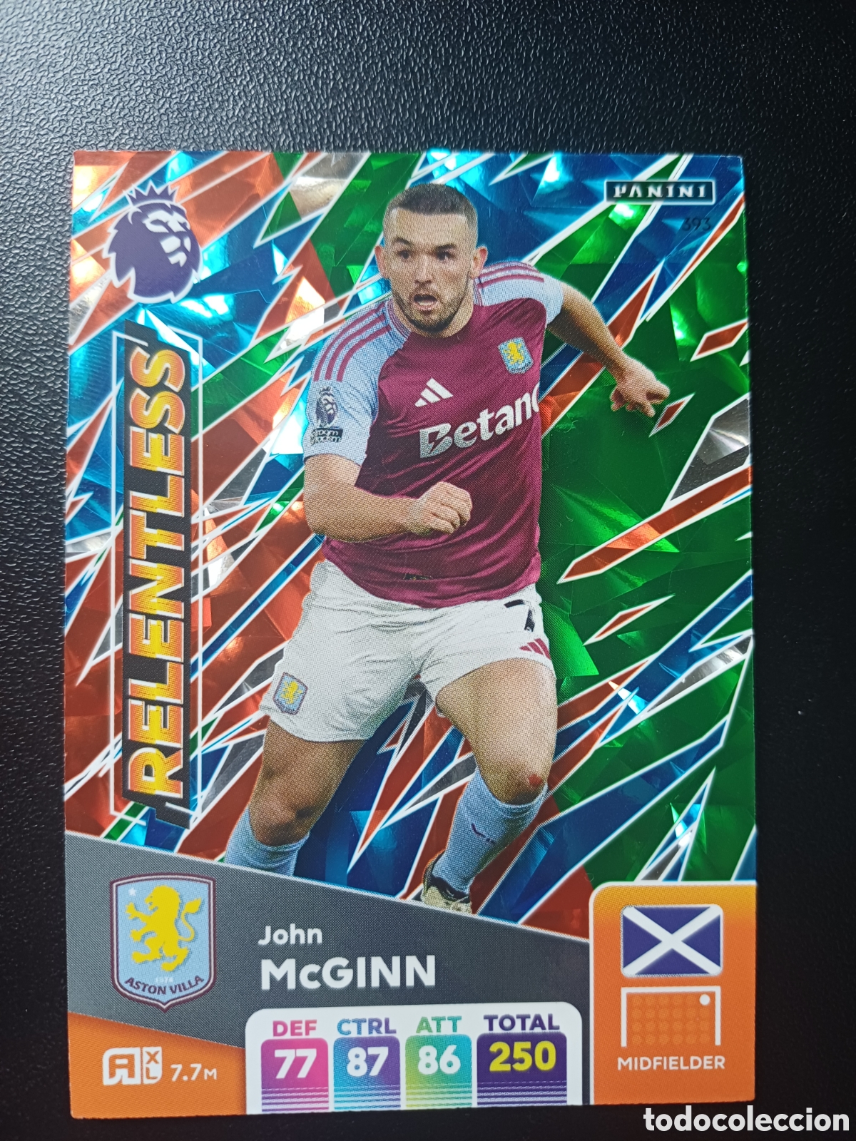Cartas Colecion&aacute;veis: #393 JOHN MCGINN ASTON VILLA RELENTLESS PANINI ADRENALYN XL PREMIER LEAGUE 2025