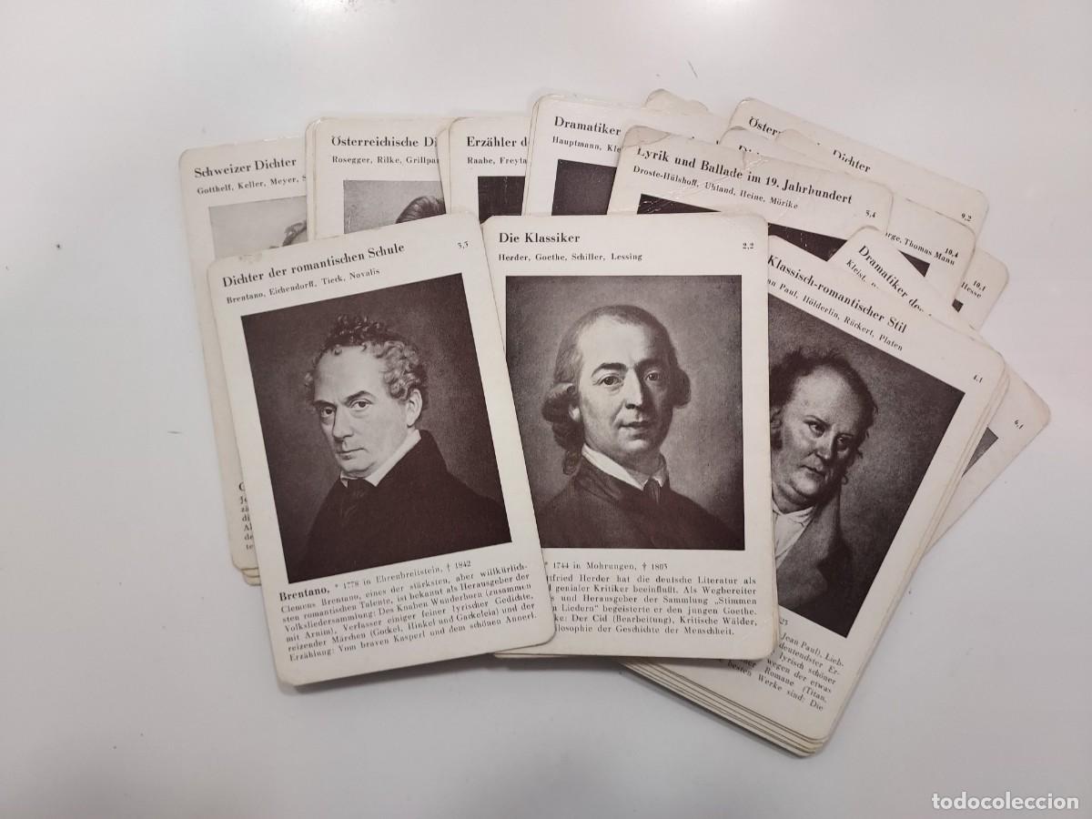 Trading Cards: Lote 37 cartas juego educativo alem&aacute;n tarjetas biogr&aacute;ficas escritores. Circa 1950. 12 x 7,5 cm