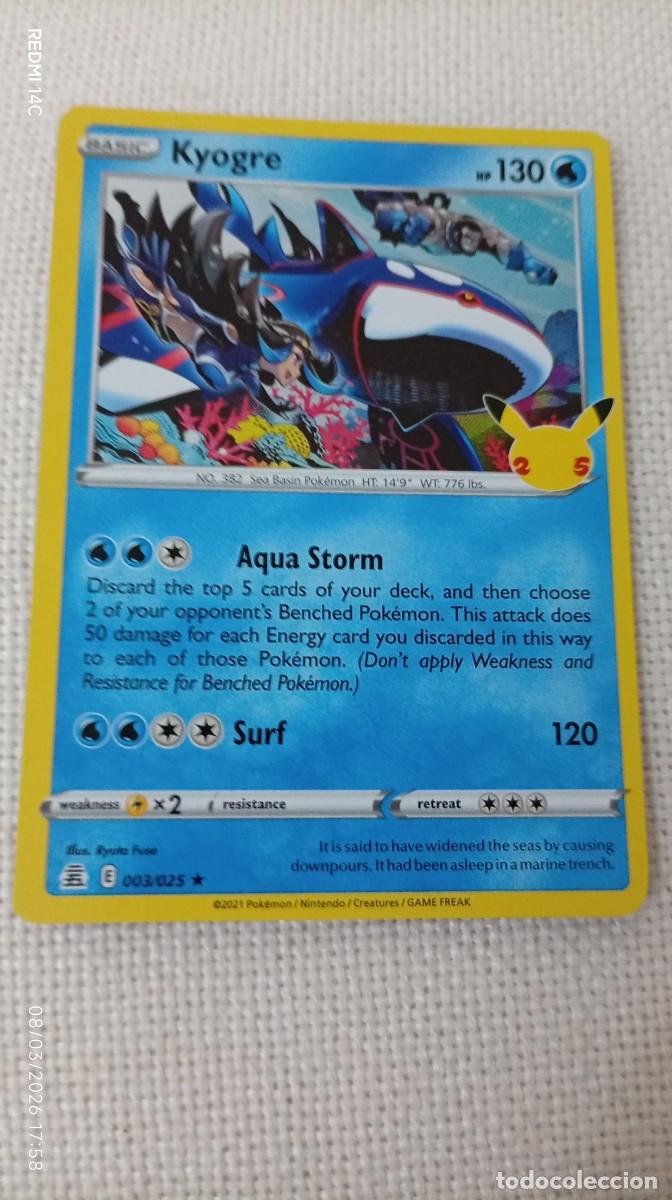 Carta Pokémon de Kyogre, edición en inglés. - Número de carta: 003/025. - Año de publicación: 2021