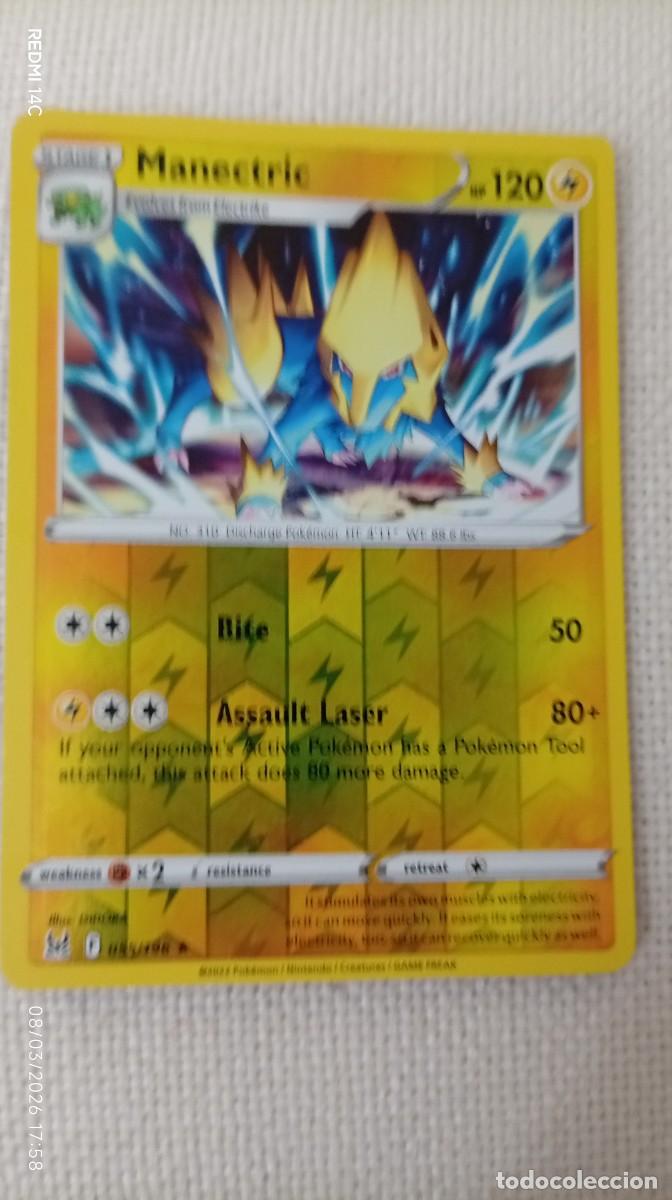 Carta de Manectric de Pokémon, edición en inglés. Es una carta holográfica. 2022 - Número de carta