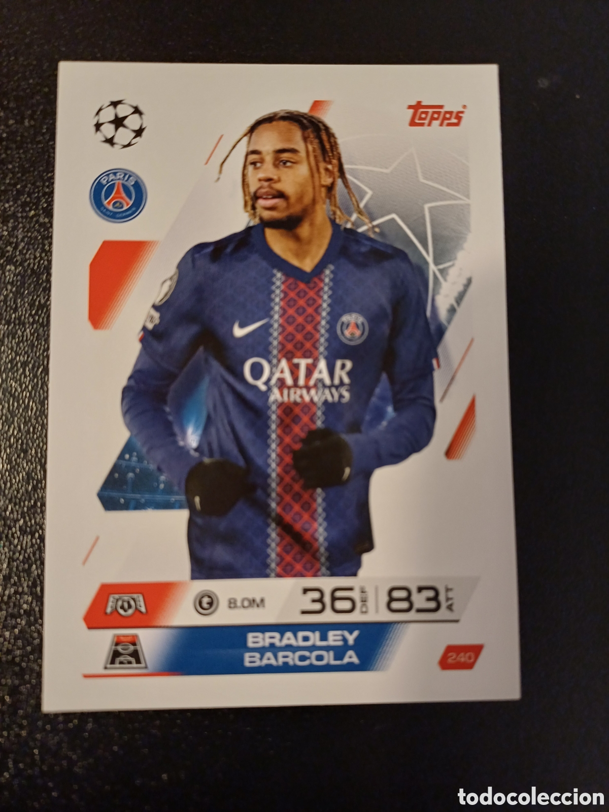 Cartas Colecion&aacute;veis: #240 BRADLEY BARCOLA PARIS SAINT-GERMAIN TOPPS MATCH ATTAX 2025/26