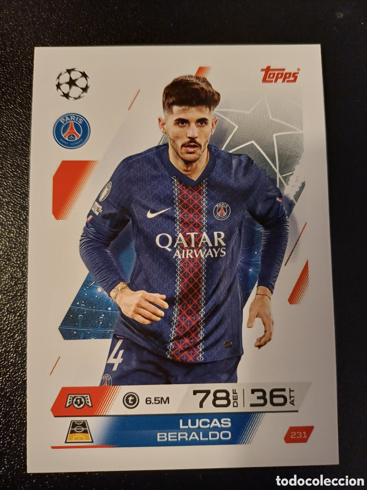 Cartas Colecion&aacute;veis: #231 LUCAS BERALDO PARIS SAINT-GERMAIN TOPPS MATCH ATTAX 2025/26