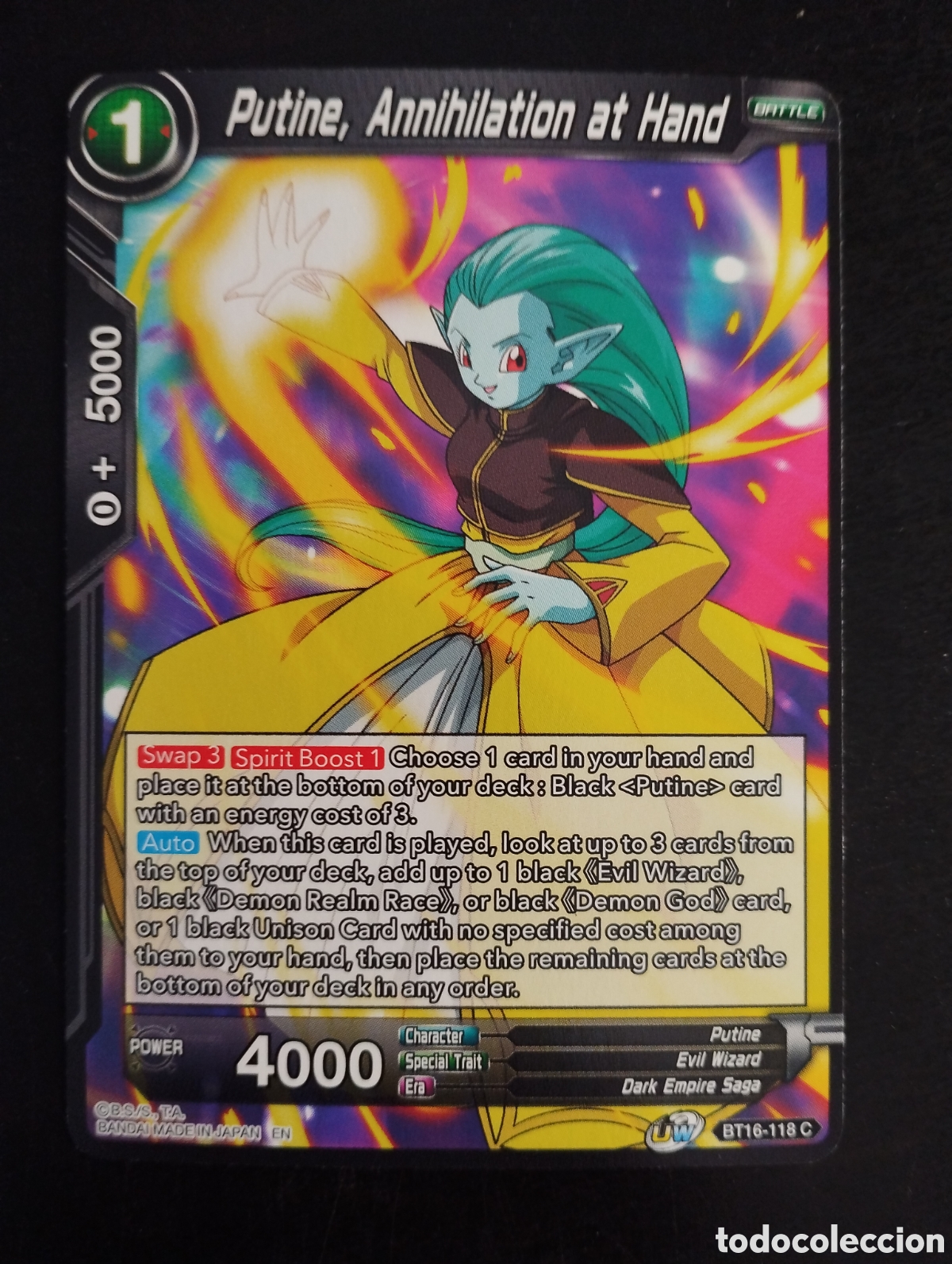 Trading Cards: Carta. Cromo. Dragon Ball. Putine, anhilation at Hand. BT16-118c