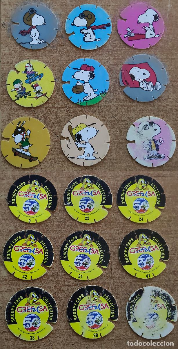 Trading Cards: TAZO SNOOPY CAPS COLLECTION - GREFUSA 9 tazos - N&ordm; 9 - 21 - 22 - 24 - 29 - 33 - 36 - 41 - 42