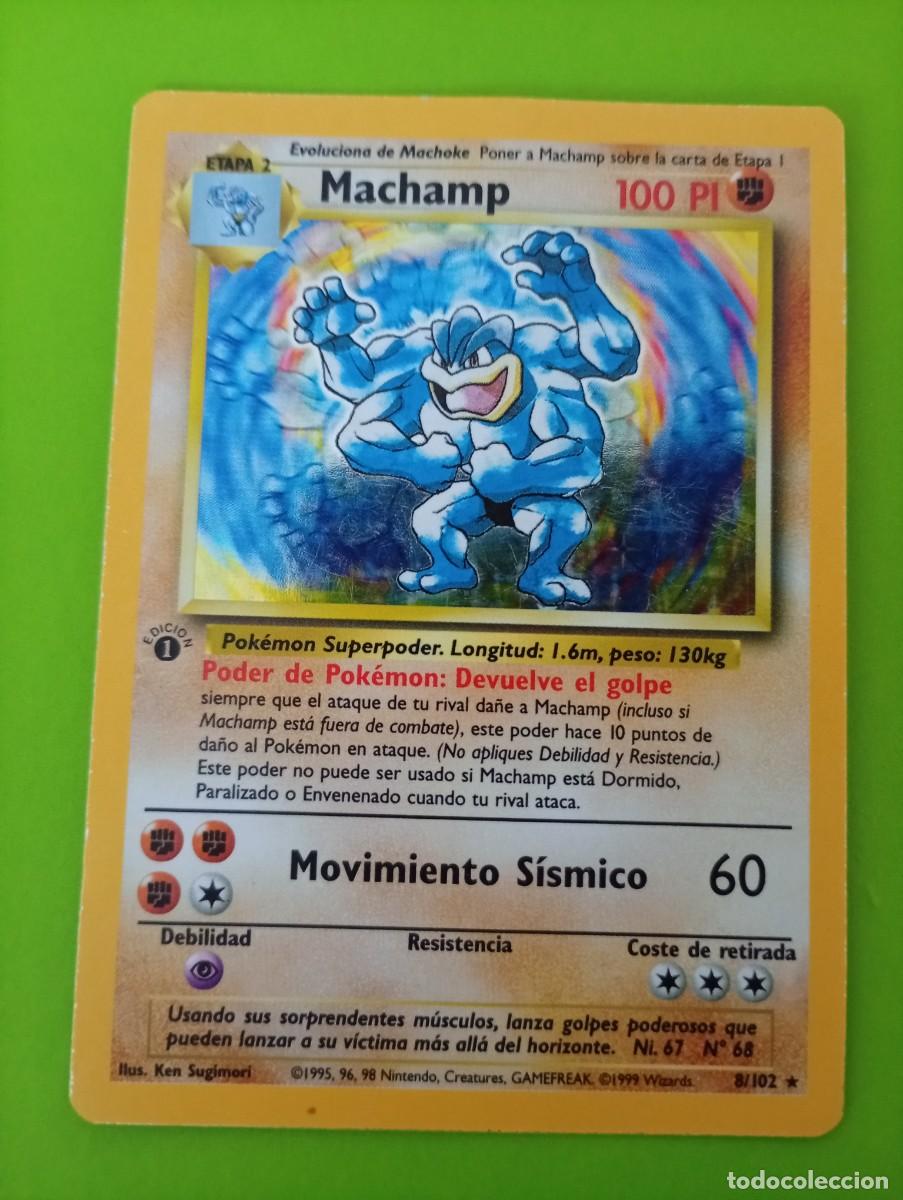Trading Cards: Carta Pok&eacute;mon de Machamp, edici&oacute;n de 1999. - N&uacute;mero de carta: 8/102. - Poder: Devuelve el golpe. -