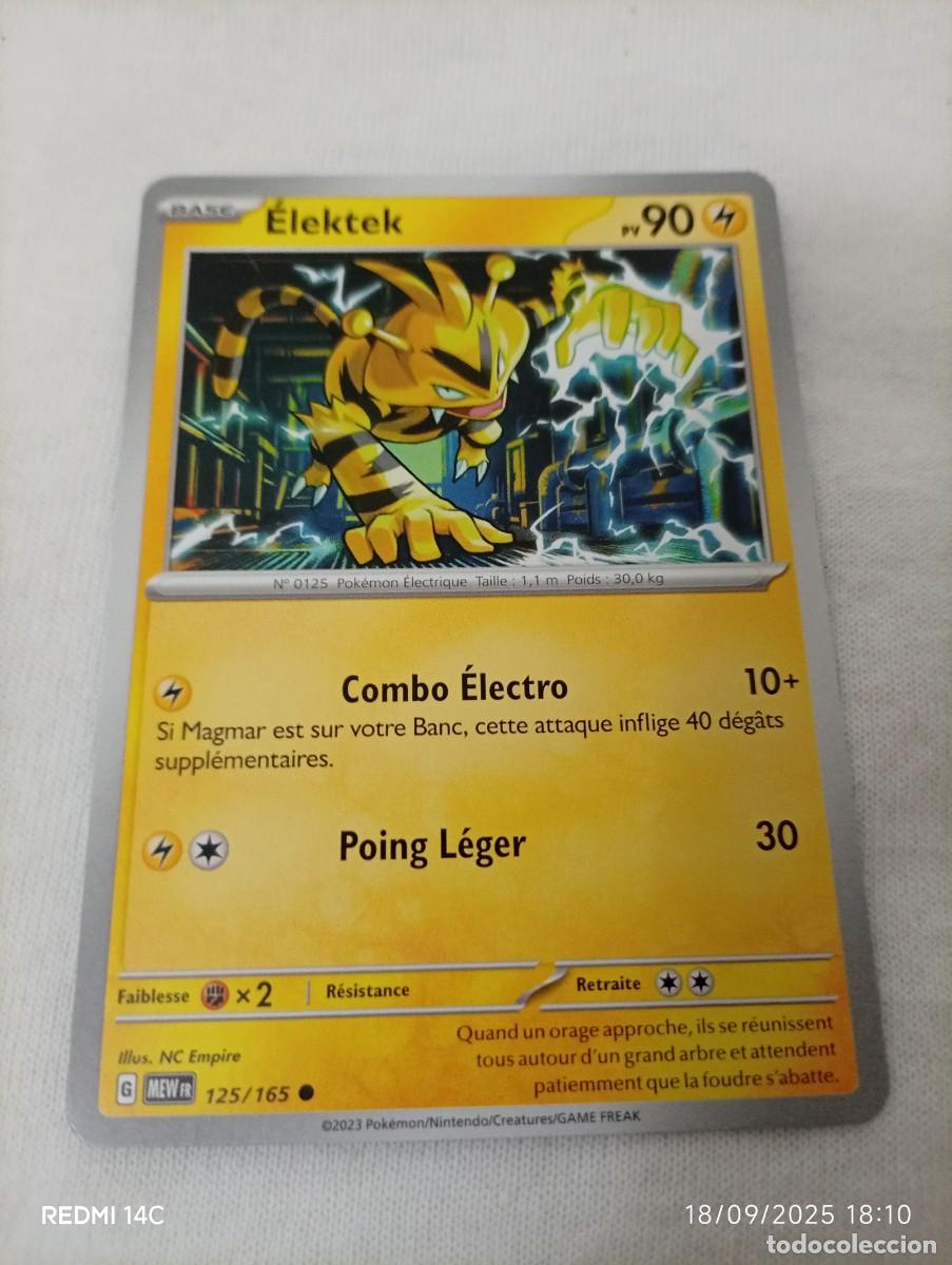 Trading Cards: Carta Pok&eacute;mon de Elektek, n&uacute;mero 125/165 de la colecci&oacute;n Base. - Idioma: Franc&eacute;s. - A&ntilde;o de publicac
