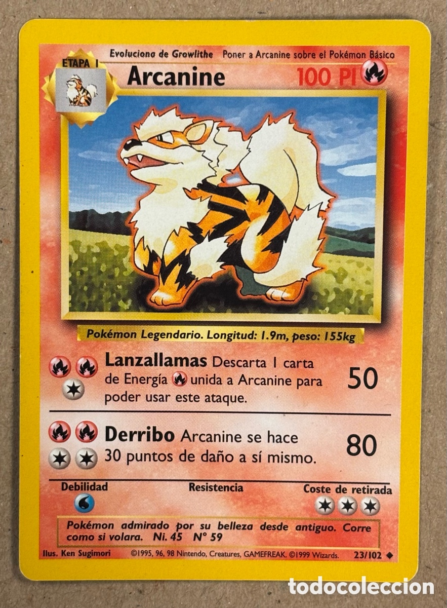 Trading Cards: ARCANINE. POK&Eacute;MON #23/102 1999 BASE SET. 1&ordf; EDICI&Oacute;N ESPA&Ntilde;OL.