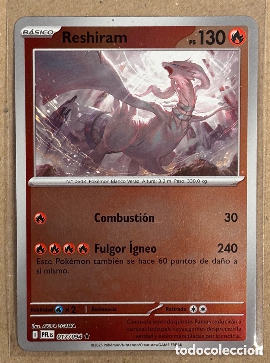 Trading Cards: RESHIRAM. CARTA POK&Eacute;MON REVERSE HOLO #017/094 COLECCI&Oacute;N FUEGOS FANTASMALES 2025 (PFLes).
