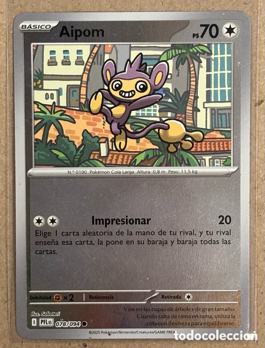 Trading Cards: AIPOM. CARTA POK&Eacute;MON REVERSE HOLO #078/094 COLECCI&Oacute;N FUEGOS FANTASMALES 2025 (PFLes).