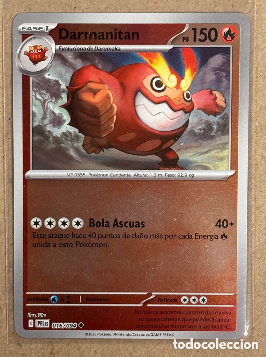 Trading Cards: DARMANITAN. CARTA POK&Eacute;MON REVERSE HOLO #016/094 COLECCI&Oacute;N FUEGOS FANTASMALES 2025 (PFLes).