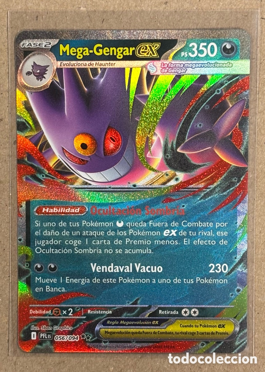 Trading Cards: MEGA-GENGAR EX. CARTA POK&Eacute;MON HOLO #056/094 COLECCI&Oacute;N FUEGOS FANTASMALES 2025 (PFLes). DOBLE RARA