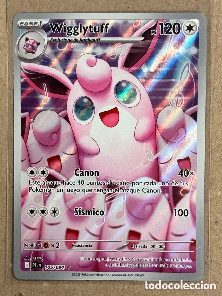 Trading Cards: WIGGLYTUF. CARTA POK&Eacute;MON HOLO #105/094 FUEGOS FANTASMALES 2025 (PFLes). ILUSTRATION RARE FULL ART.