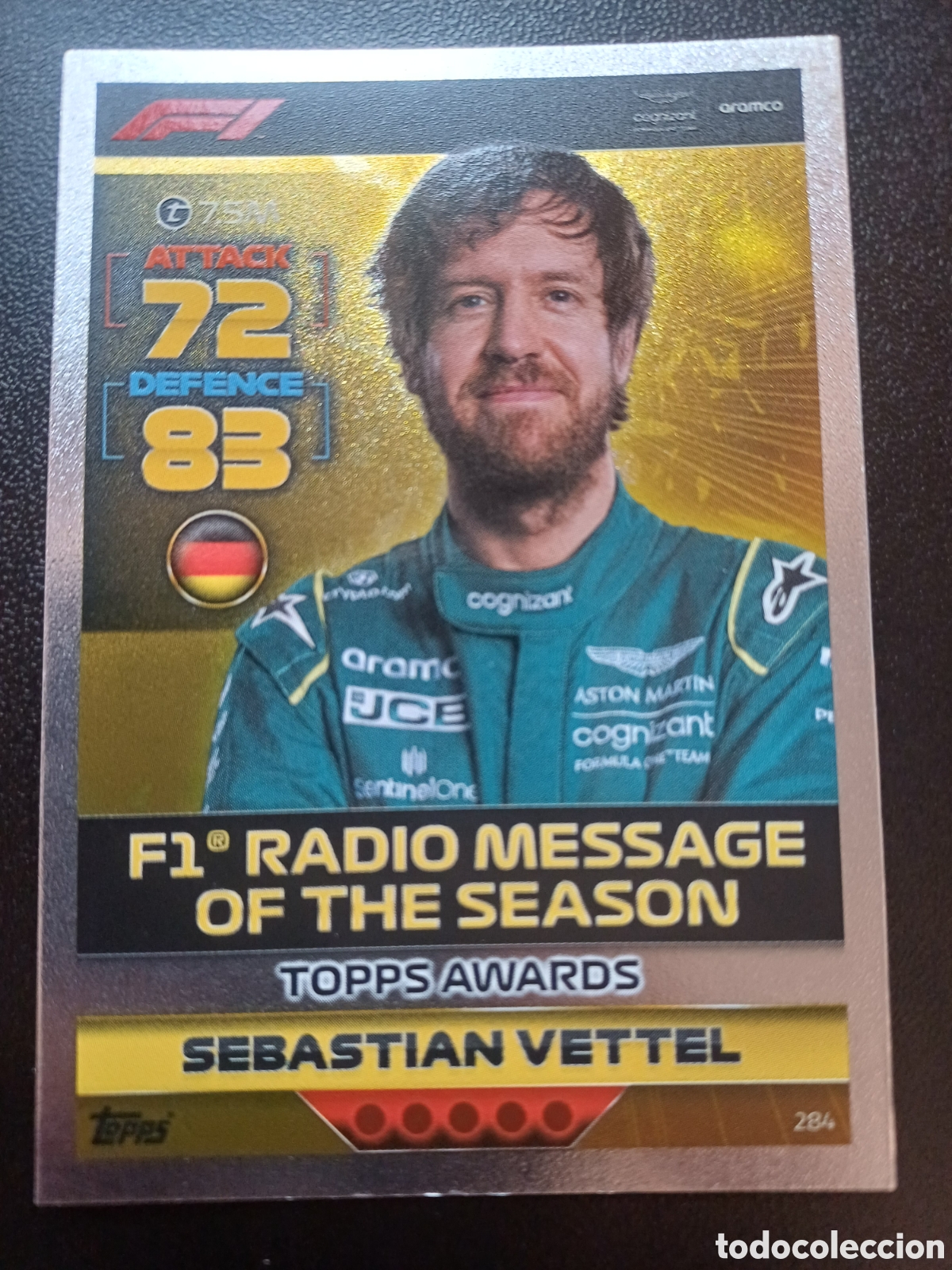 Trading Cards: #284 SEBASTIAN VETTEL F1 RADIO MESSAGE OF THE SEASON TOPPS TURBO ATTAX FORMULA 1 2022