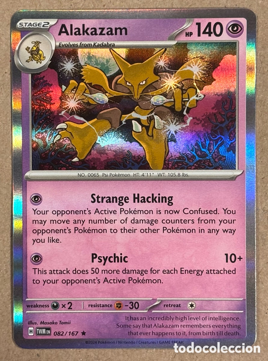 Trading Cards: ALAKAZAM. CARTA POK&Eacute;MON HOLO #082/167 COLECCI&Oacute;N TWILIGHT MASQUERDE 2024 (TWMEN). RARA