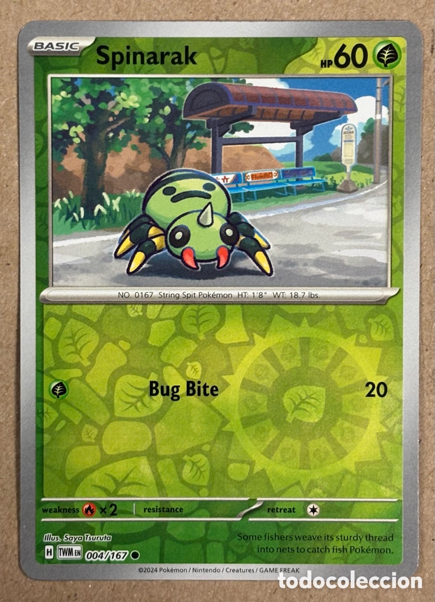 Trading Cards: SPINARAK. CARTA POK&Eacute;MON REVERSEHOLO #004/167 COLECCI&Oacute;N TWILIGHT MASQUERDE 2024 (TWMEN).