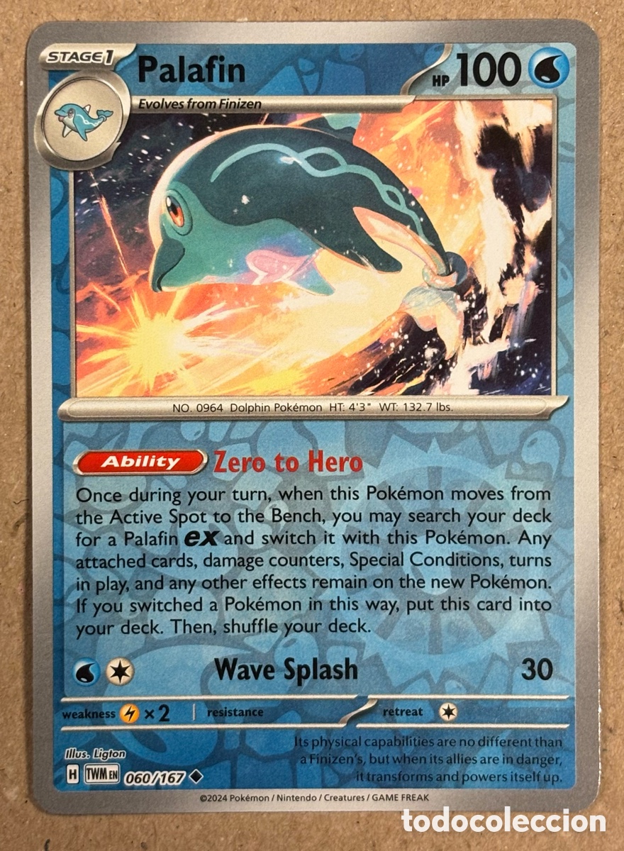 Trading Cards: PALAFIN. CARTA POK&Eacute;MON REVERSEHOLO #060/167 COLECCI&Oacute;N TWILIGHT MASQUERDE 2024 (TWMEN).