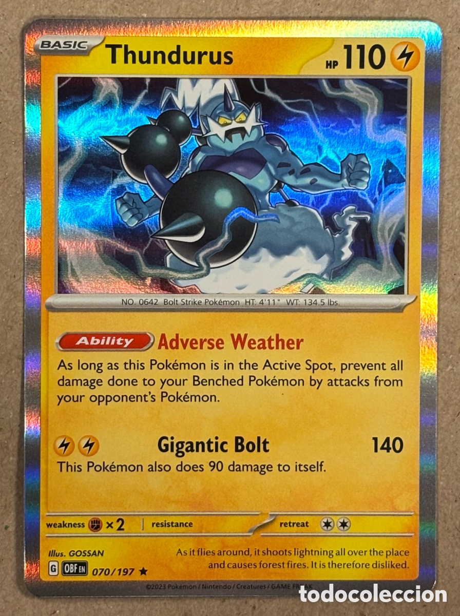 Trading Cards: THUNDURUS. CARTA POK&Eacute;MON HOLO #070/197 OBSIDIAN FLAMES 2023 (OBFEN). RARA.