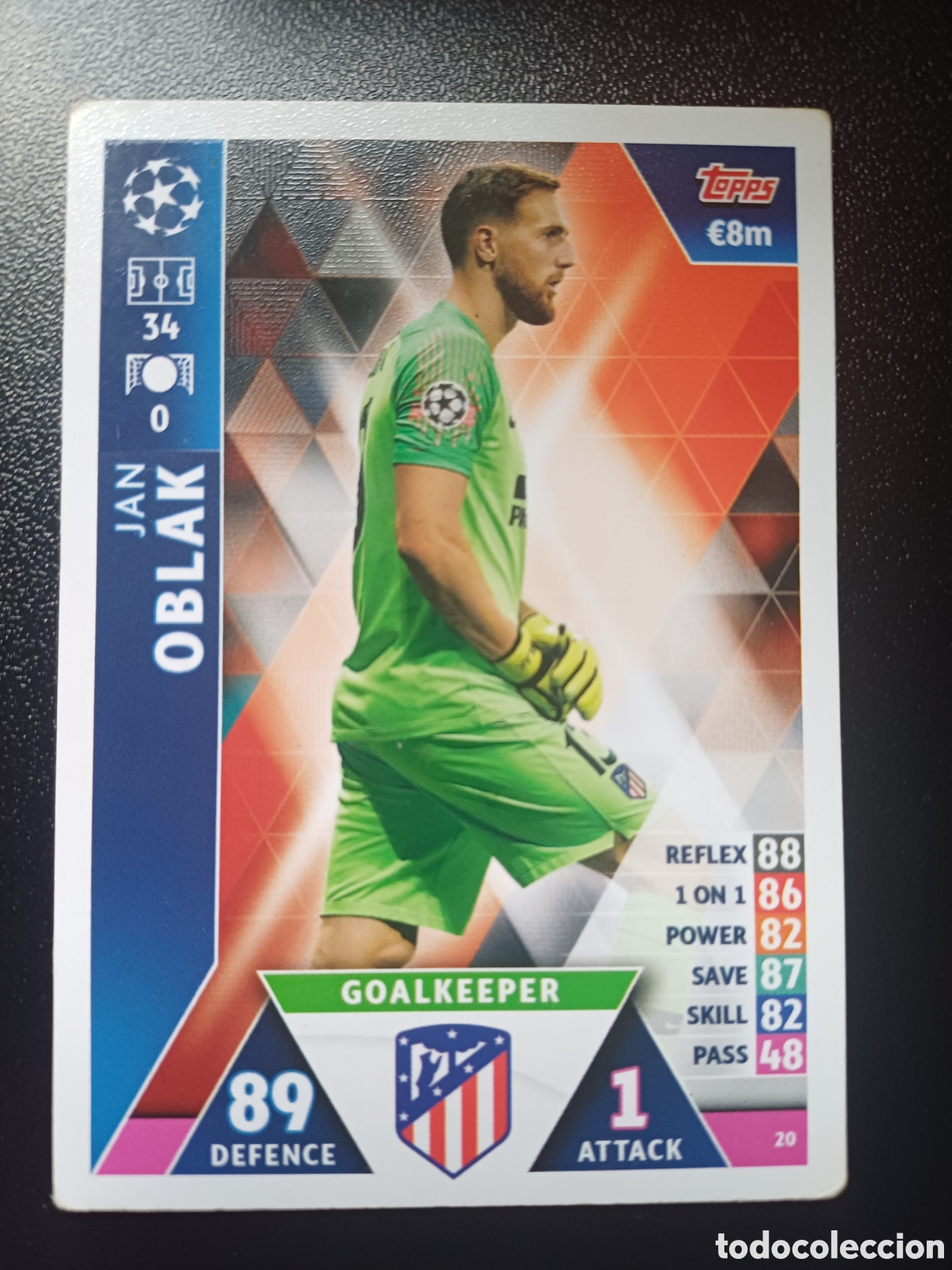 Trading cards: #020 JAN OBLAK ATLETICO DE MADRID TOPPS MATCH ATTAX 2018/19