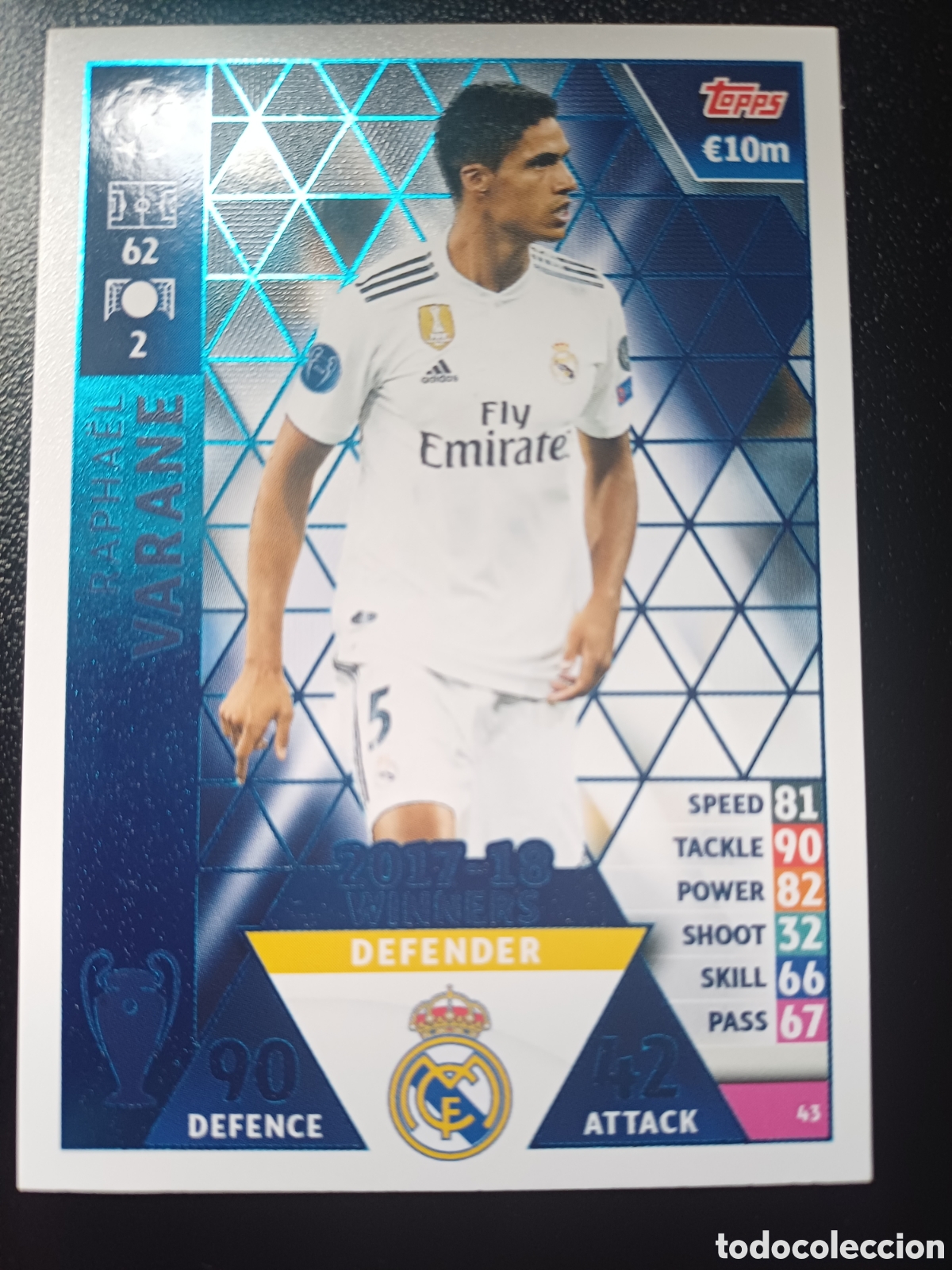 Cartas Colecion&aacute;veis: #043 RAPHAEL VARANE REAL MADRID TOPPS MATCH ATTAX 2018/19